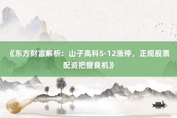 《东方财富解析：山子高科5·12涨停，正规股票配资把握良机》