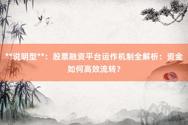 **说明型**：股票融资平台运作机制全解析：资金如何高效流转？