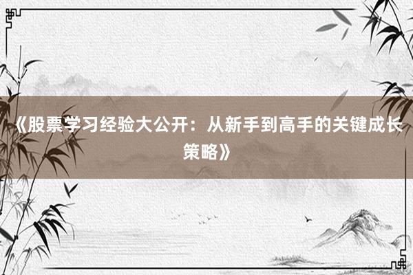 《股票学习经验大公开：从新手到高手的关键成长策略》
