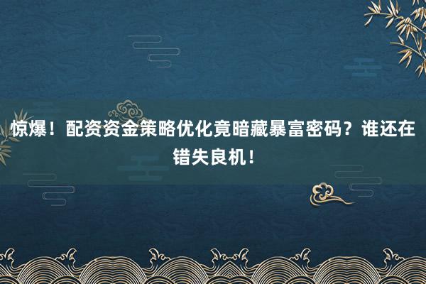 惊爆！配资资金策略优化竟暗藏暴富密码？谁还在错失良机！